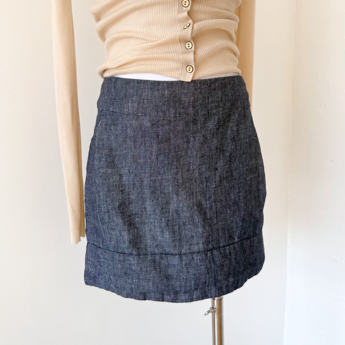 Y2K Blue Chambray Linen Mini Skirt / SZ XS