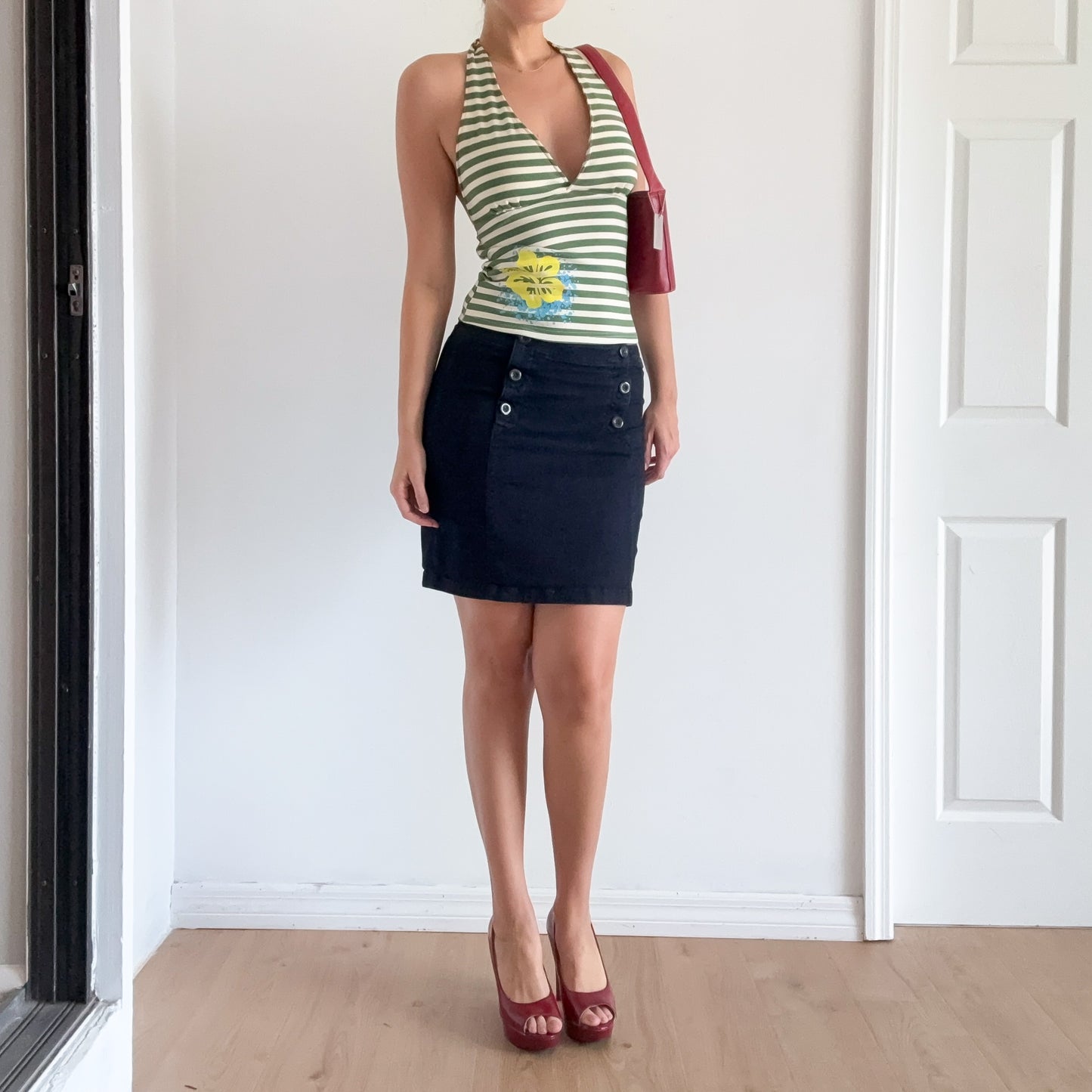 Y2K Navy Button Pencil Skirt / SZ 4