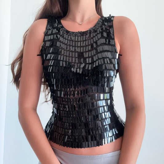 Y2K Black Crochet Sequin Top / SZ XS/S