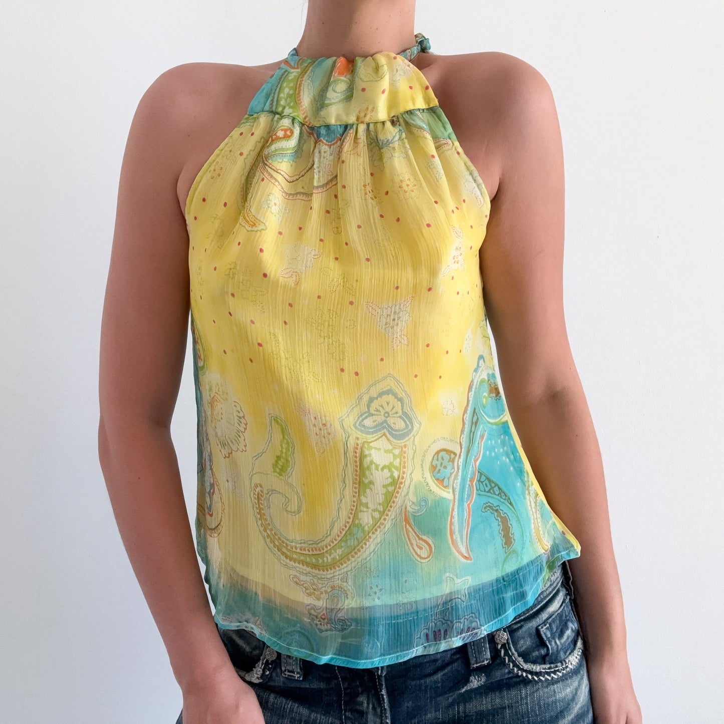 Y2K Yellow & Aqua Paisley Top / SZ M