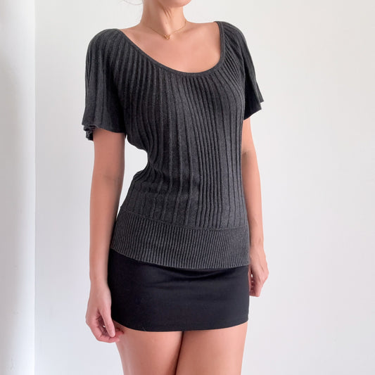 Y2K Grey Knit Butterfly Sleeve Top / SZ S