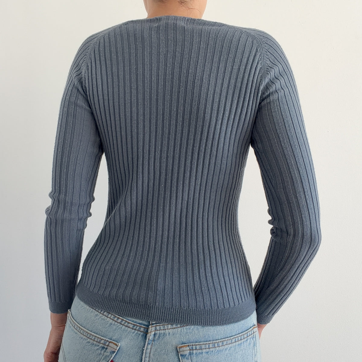90's Stone Blue Wool Knit Long Sleeve / SZ S