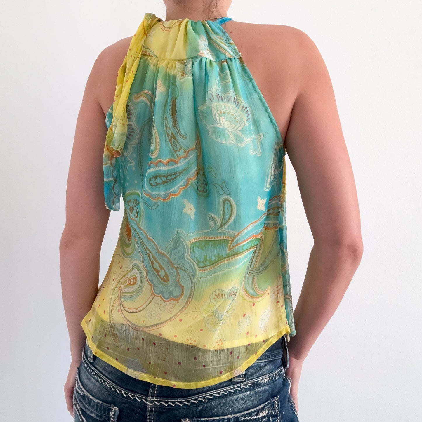 Y2K Yellow & Aqua Paisley Top / SZ M