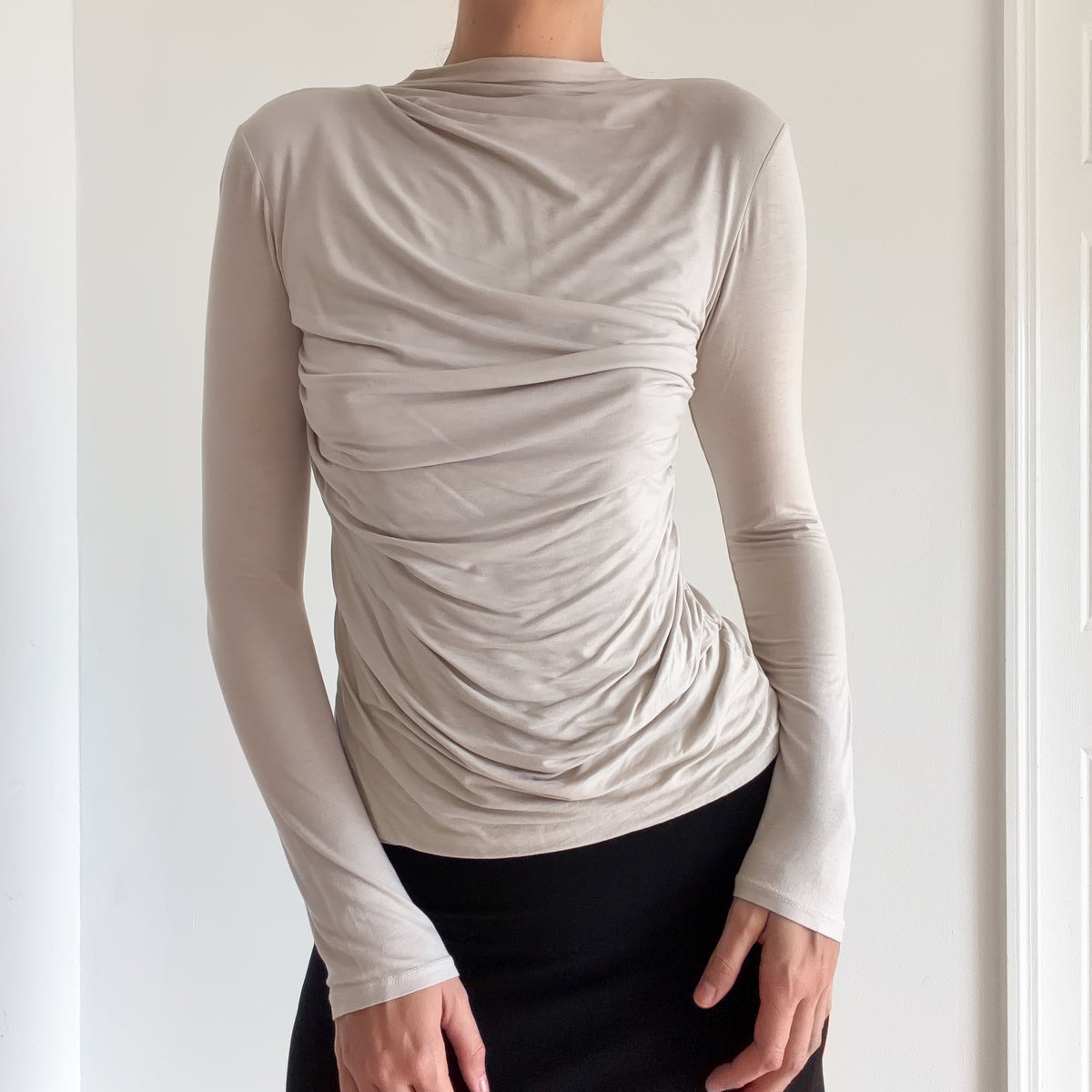 Enza Costa Off-White Ruched Long Sleeve / SZ M
