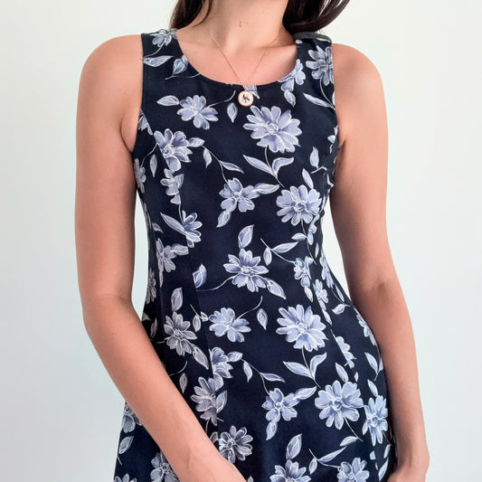 90's Navy Floral Rayon Mini Dress / SZ S