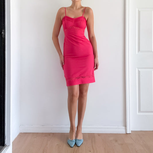 Y2K Hot Pink Cotton Lace Dress / SZ 0