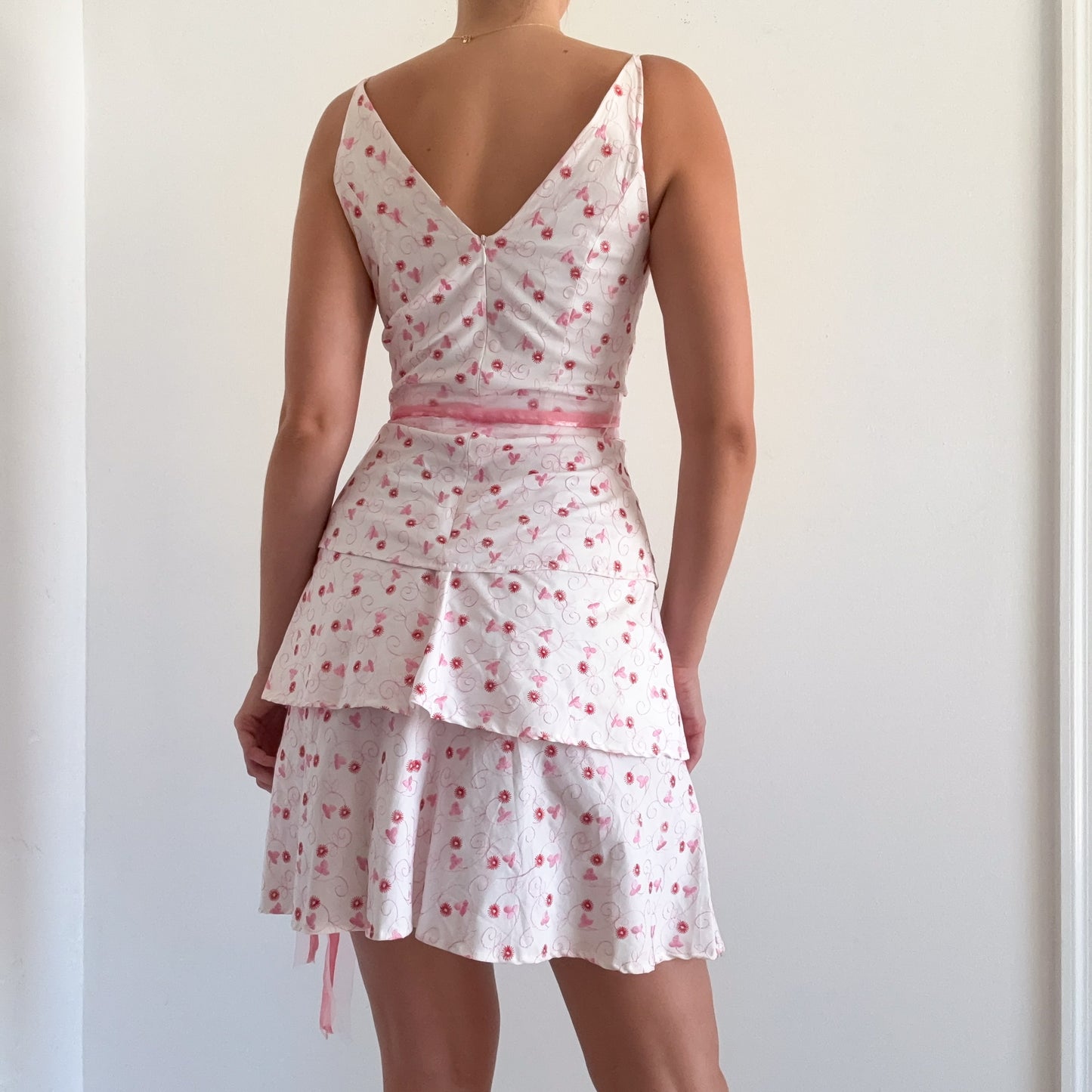 Y2K White & Pink Embroidered Dress / SZ S