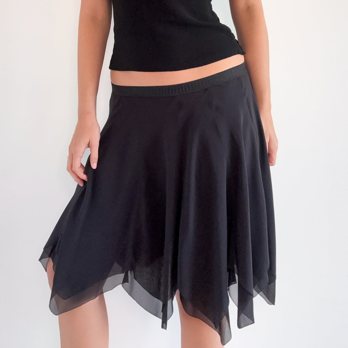 Y2K Black Silk Asymmetric Fairy Skirt / SZ M-L