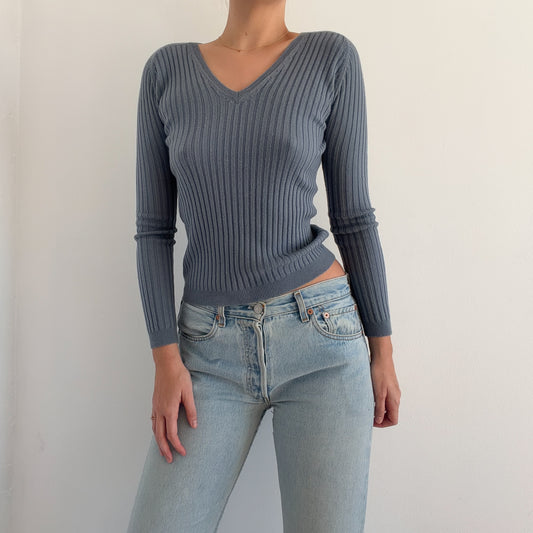 90's Stone Blue Wool Knit Long Sleeve / SZ S
