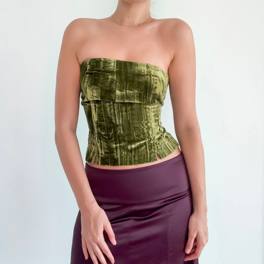 90's Cache Olive Velvet Tube Top / SZ 6