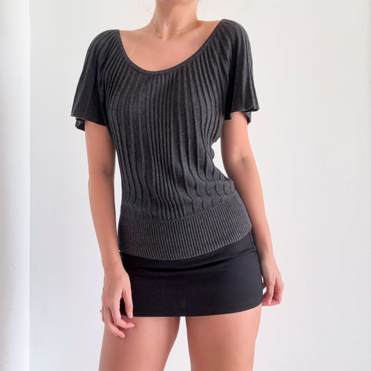 Y2K Grey Knit Butterfly Sleeve Top / SZ S