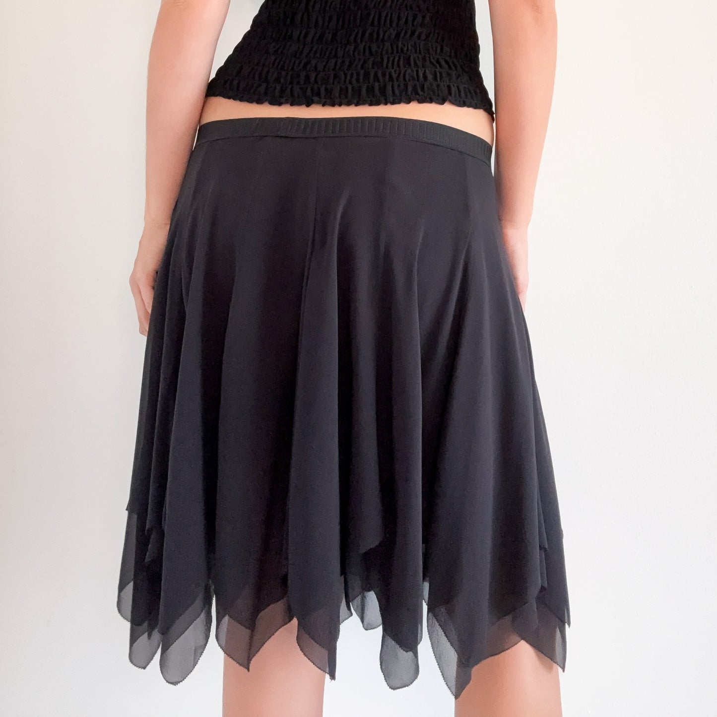 Y2K Black Silk Asymmetric Fairy Skirt / SZ M-L