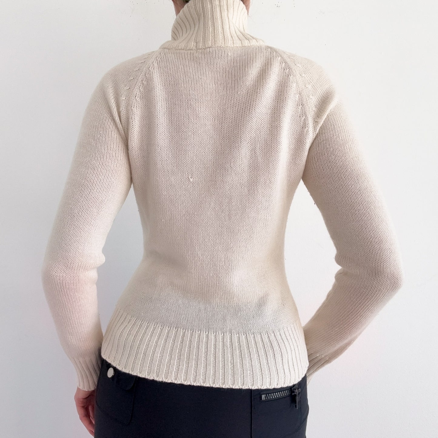 Y2K Ivory Knit Mock Neck Zip Jacket / SZ M