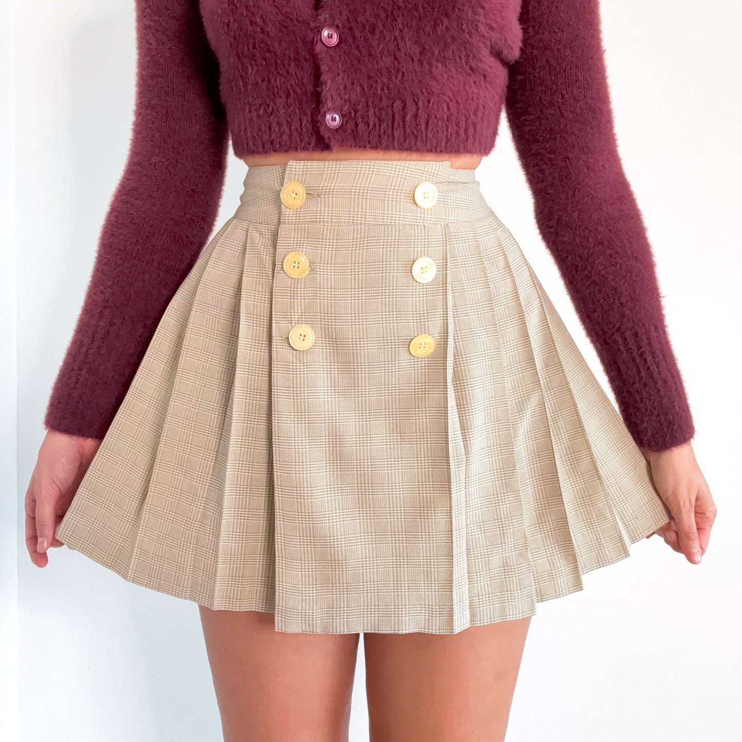 90's Sage Green Plaid Pleated Mini Skirt / SZ 0