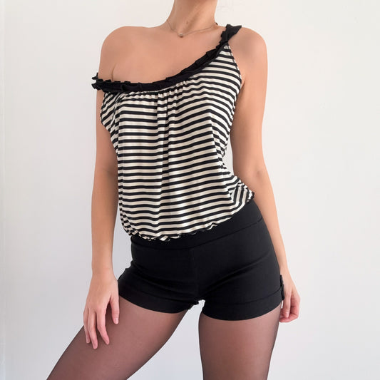 Y2K Black & Ivory Striped Bubble Top / SZ M