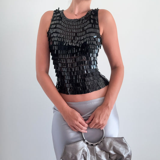 Y2K Black Crochet Sequin Top / SZ XS/S