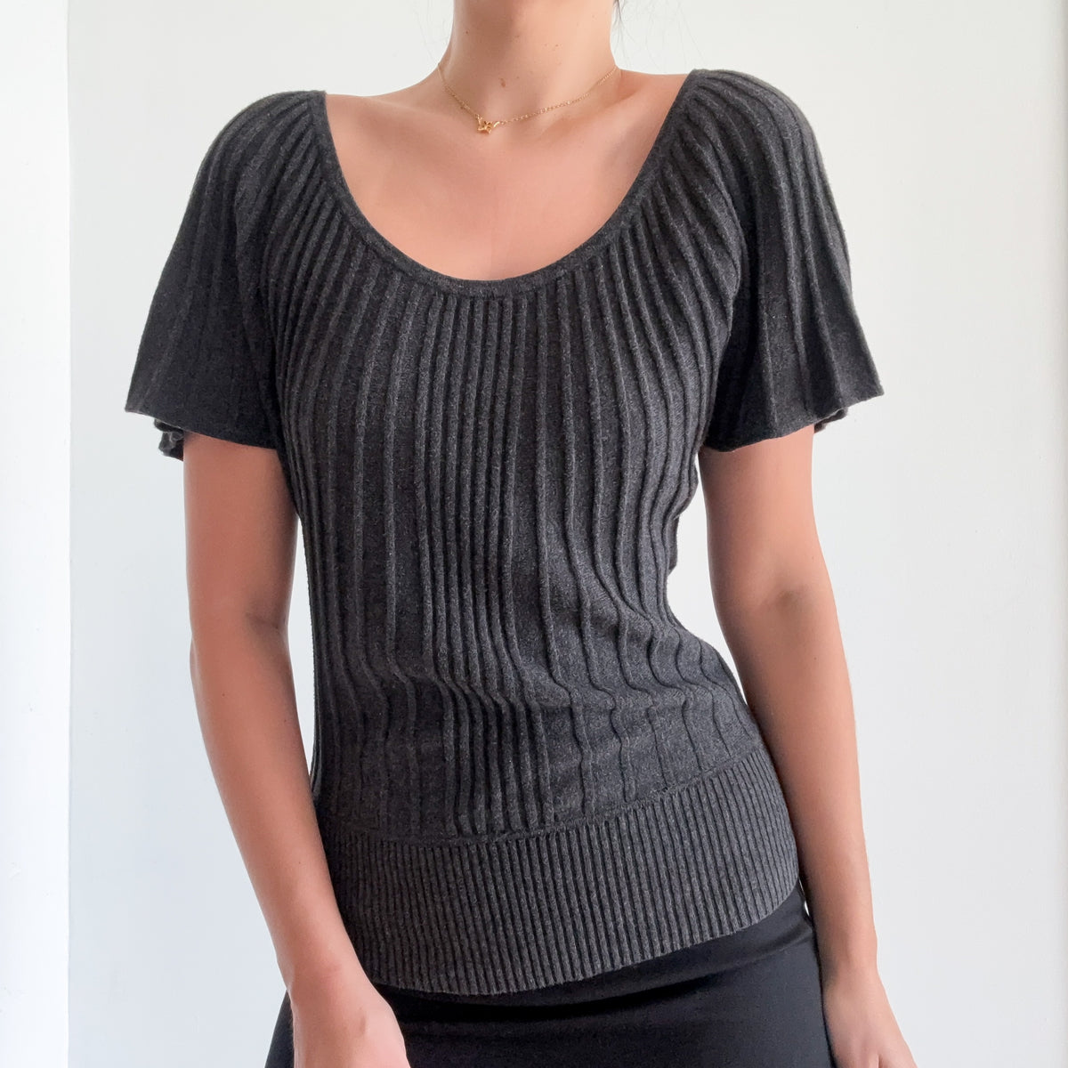 Y2K Grey Knit Butterfly Sleeve Top / SZ S
