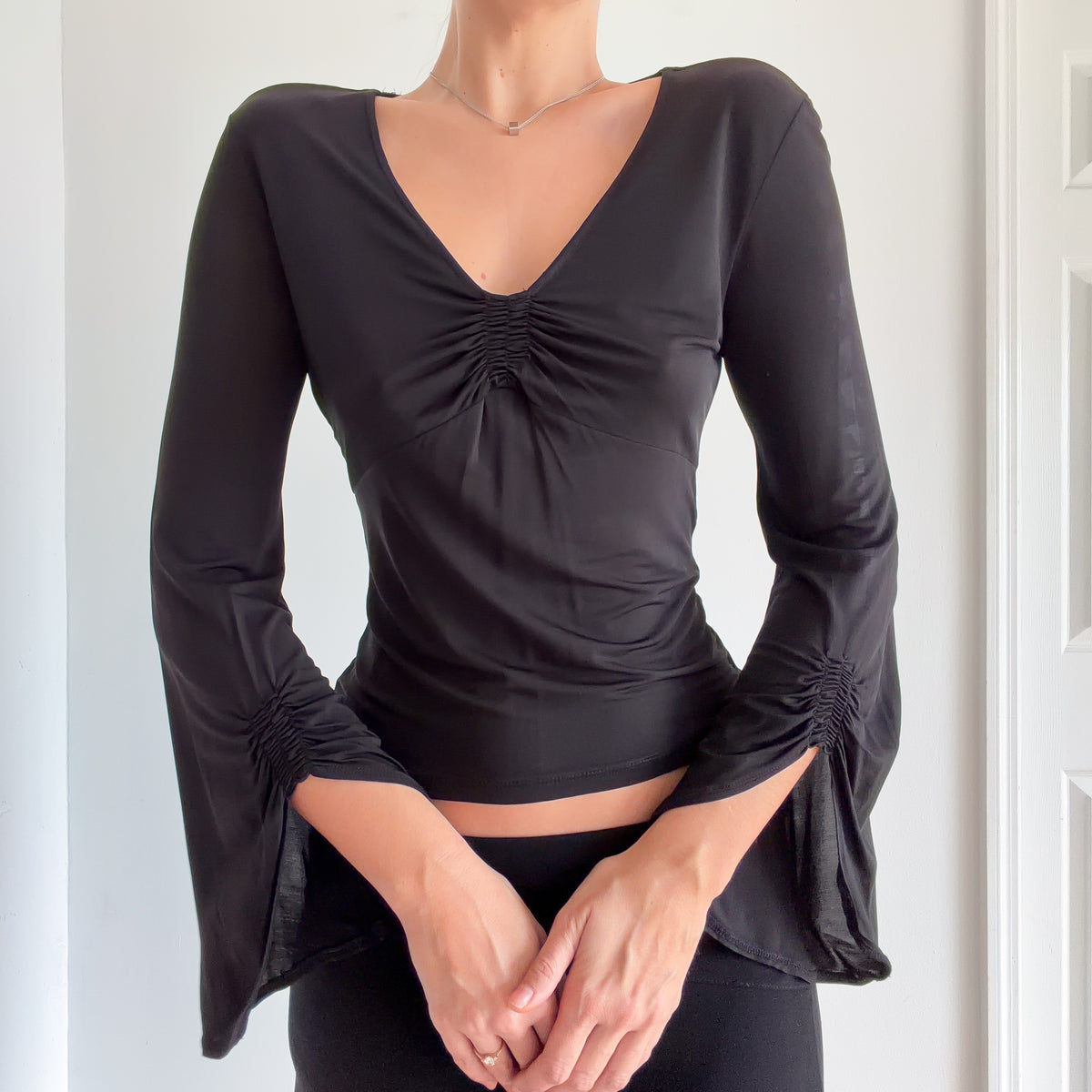 Y2K Black Witchy Flare Sleeve Top / SZ S/M
