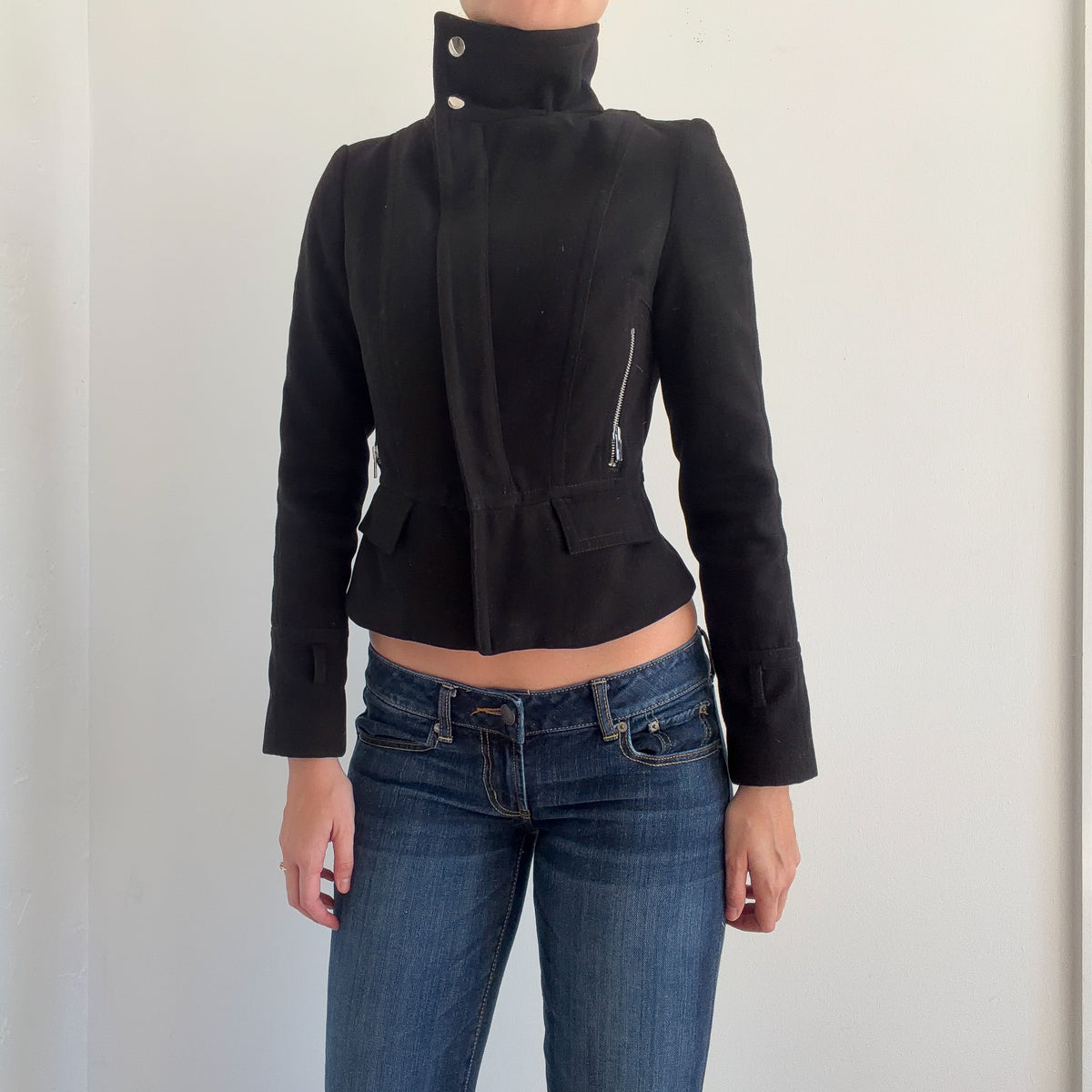 Y2K Black Zip Moto Jacket / SZ XS
