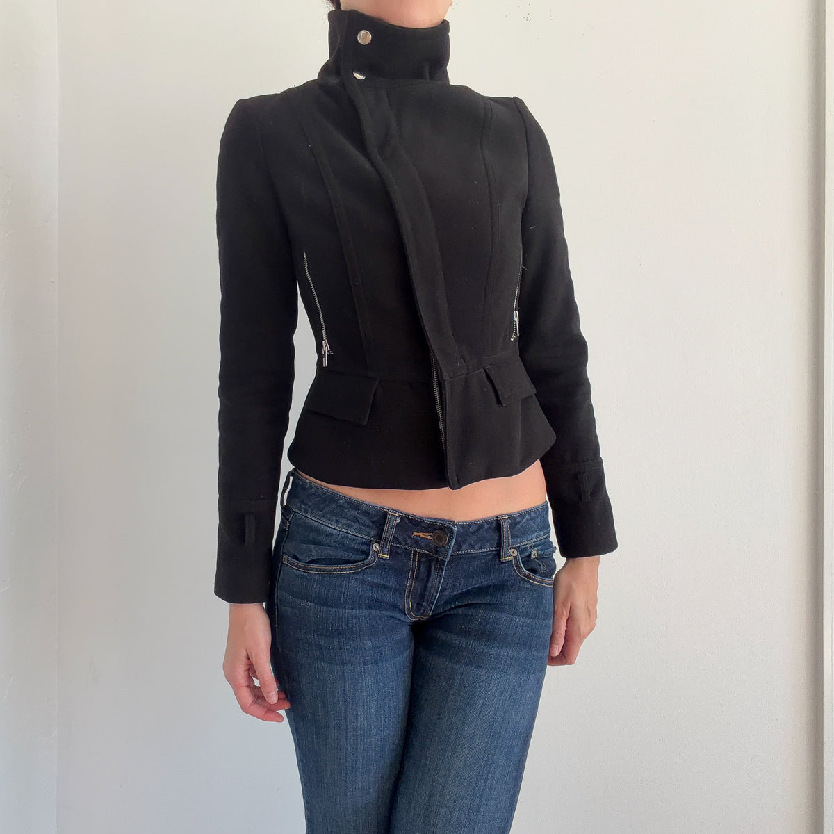 Y2K Black Zip Moto Jacket / SZ XS