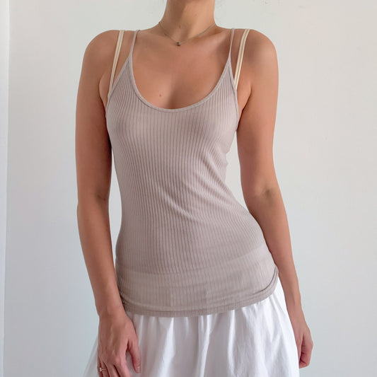 Y2K Light Grey Ribbed Modal Tank / SZ S