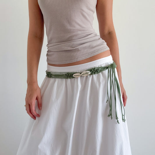 Y2K Sage Green Shell Fringe Belt / M-XL