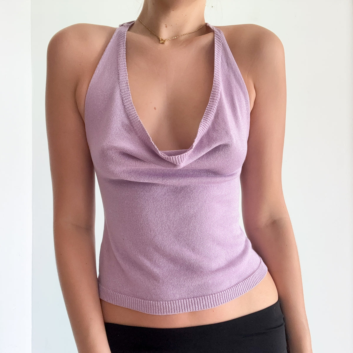 Lilac Sparkle Knit Draped Halter Top / SZ S/M