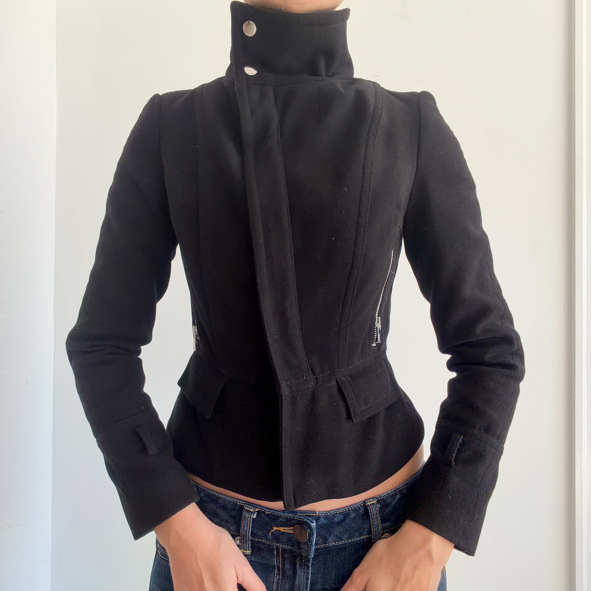 Y2K Black Zip Moto Jacket / SZ XS