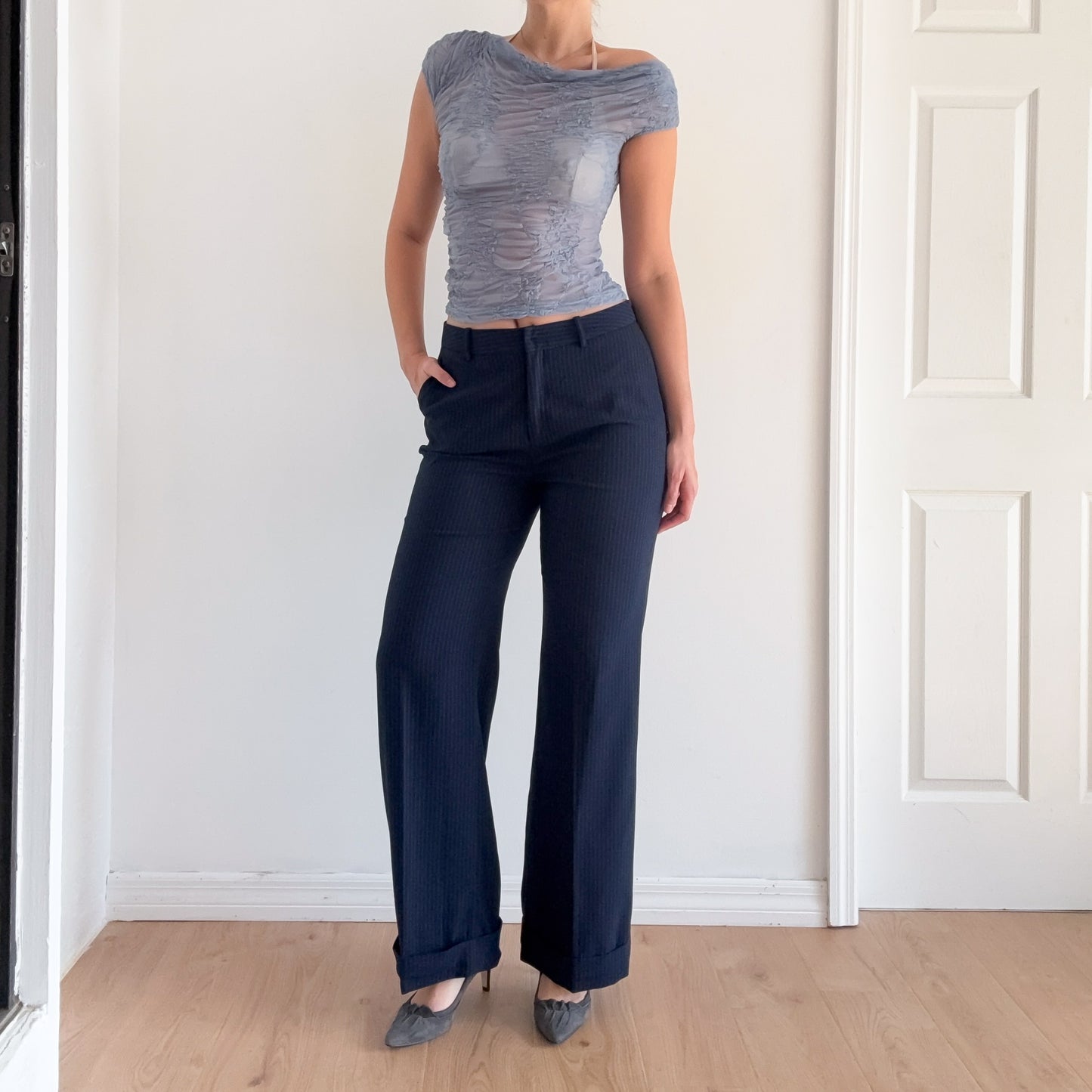 90's Navy Pinstripe Trousers / SZ 10