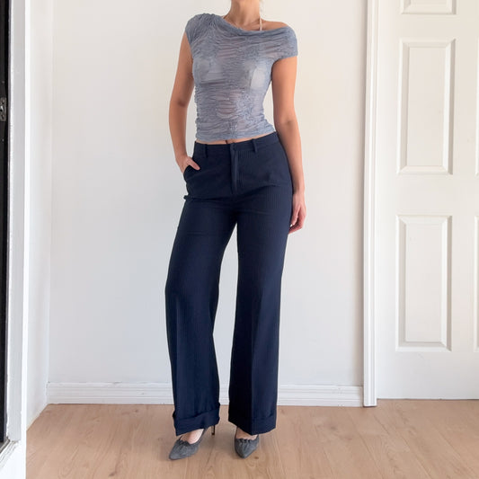90's Navy Pinstripe Trousers / SZ 10