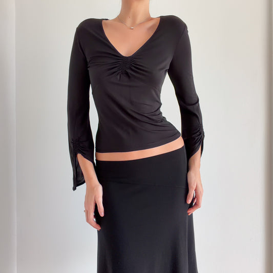 Y2K Black Witchy Flare Sleeve Top / SZ S/M