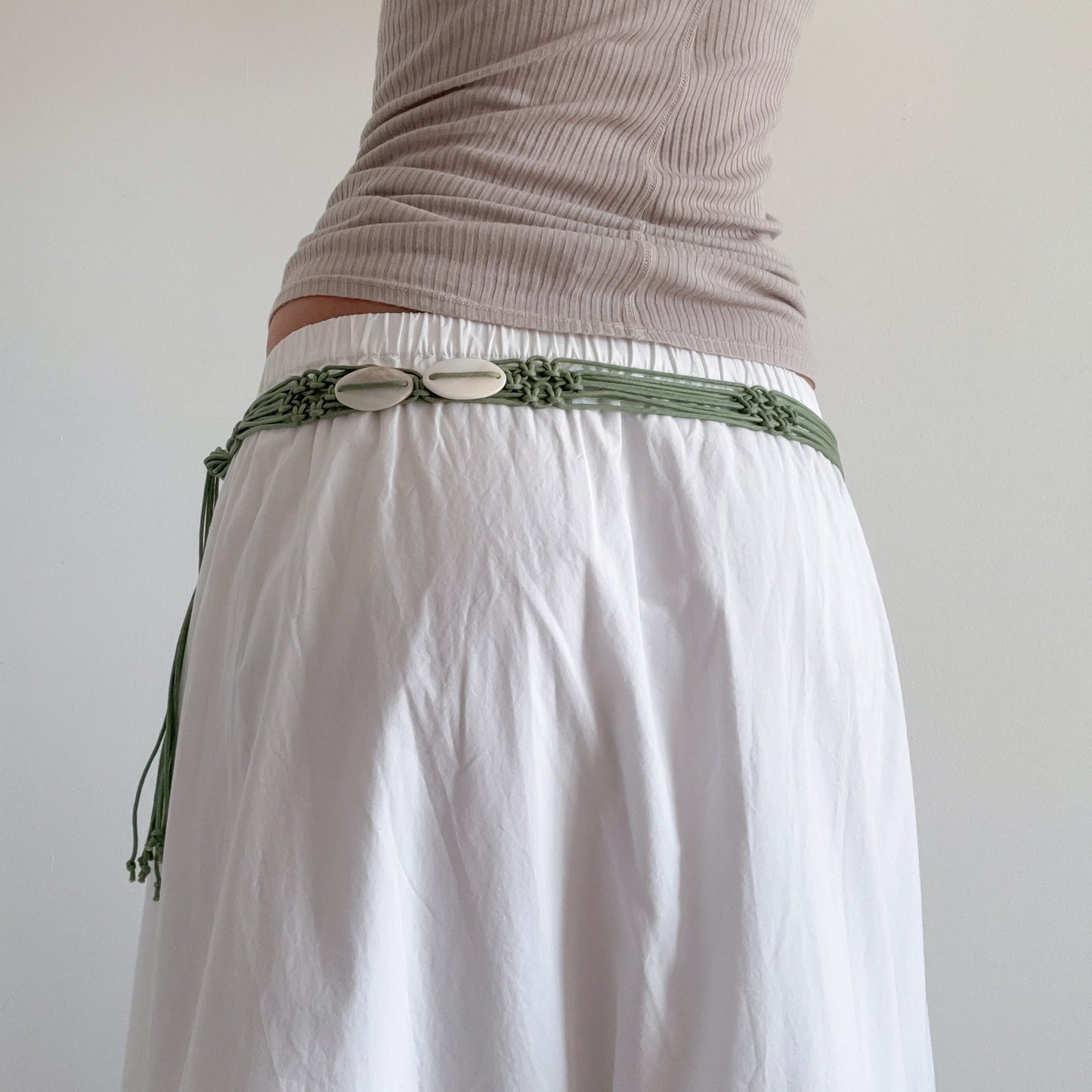 Y2K Sage Green Shell Fringe Belt / M-XL