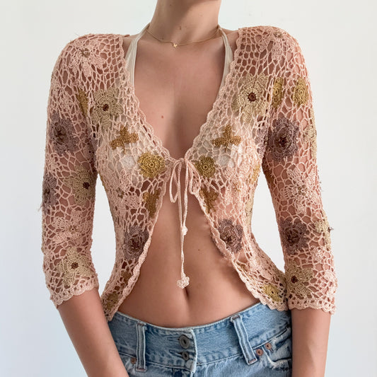 Y2K Sue Wong Flower Crochet Cardigan / SZ S-M