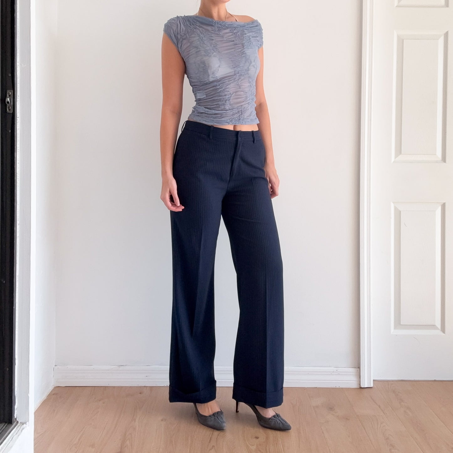 90's Navy Pinstripe Trousers / SZ 10