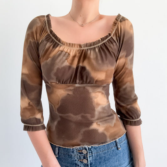 Y2K Brown & Olive Mesh Top / SZ S-M