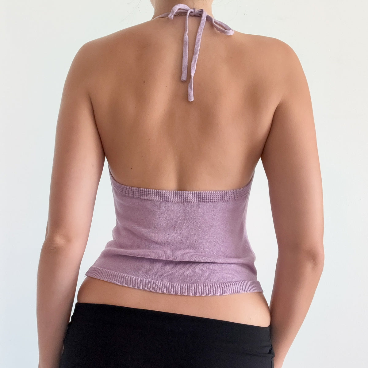 Lilac Sparkle Knit Draped Halter Top / SZ S/M
