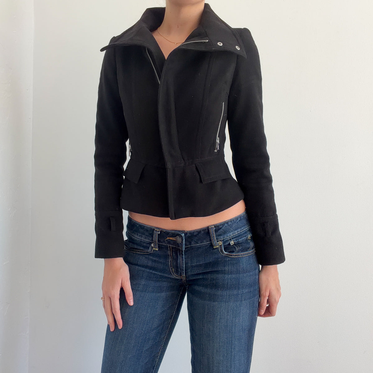 Y2K Black Zip Moto Jacket / SZ XS