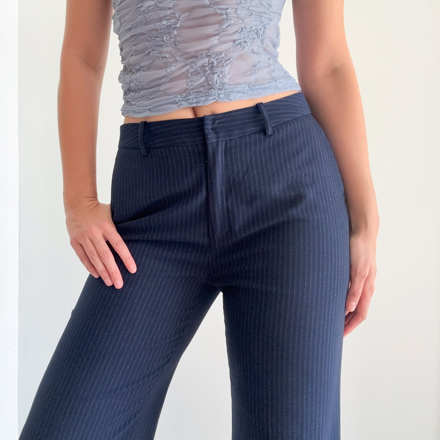 90's Navy Pinstripe Trousers / SZ 10