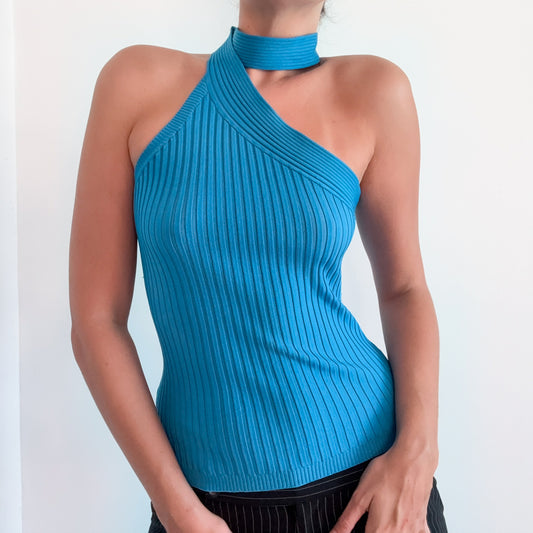 Y2K Cache Teal Ribbed Knit Top / SZ M