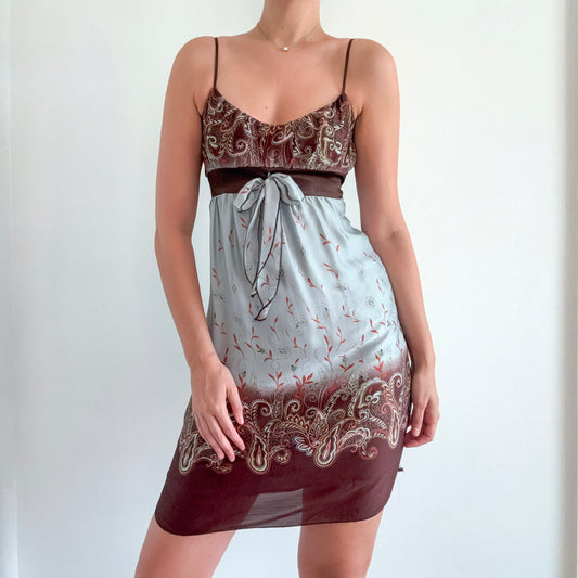 Y2K Brown & Stone Blue Paisley Dress / SZ S/M