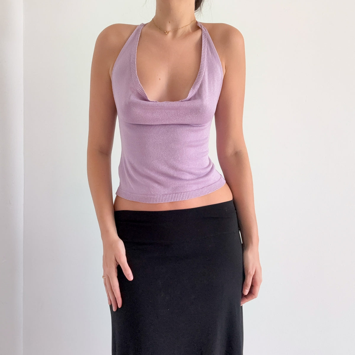 Lilac Sparkle Knit Draped Halter Top / SZ S/M