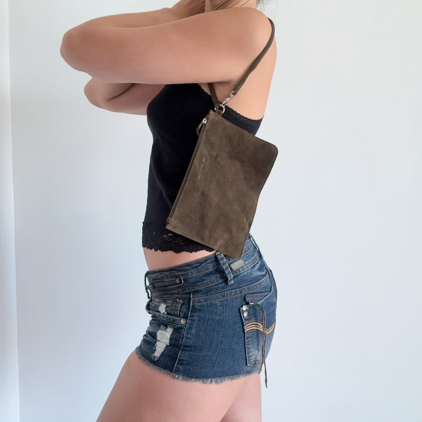 Army Green Suede Wristlet