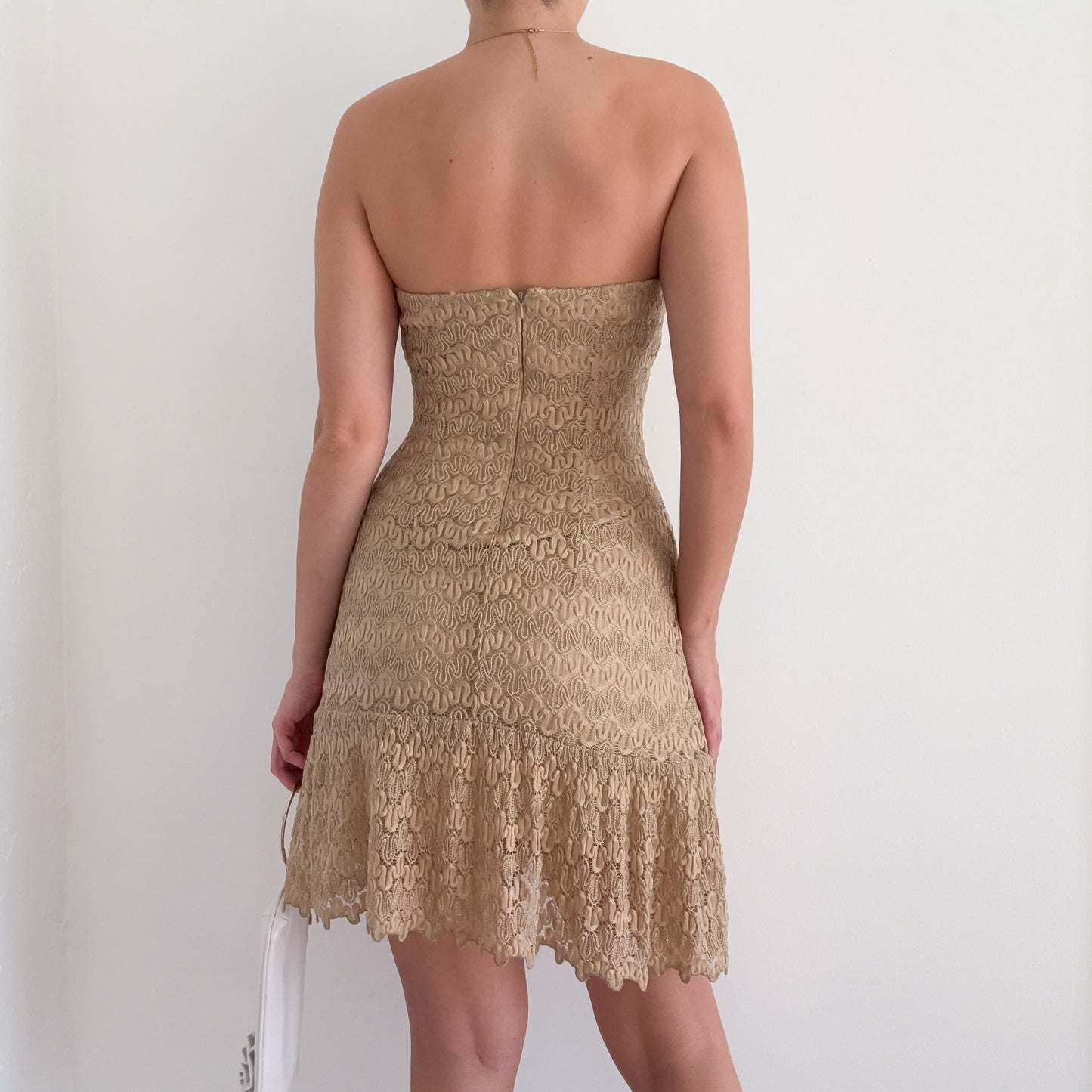Y2K Gold Squiggle Knit Tube Dress / SZ S
