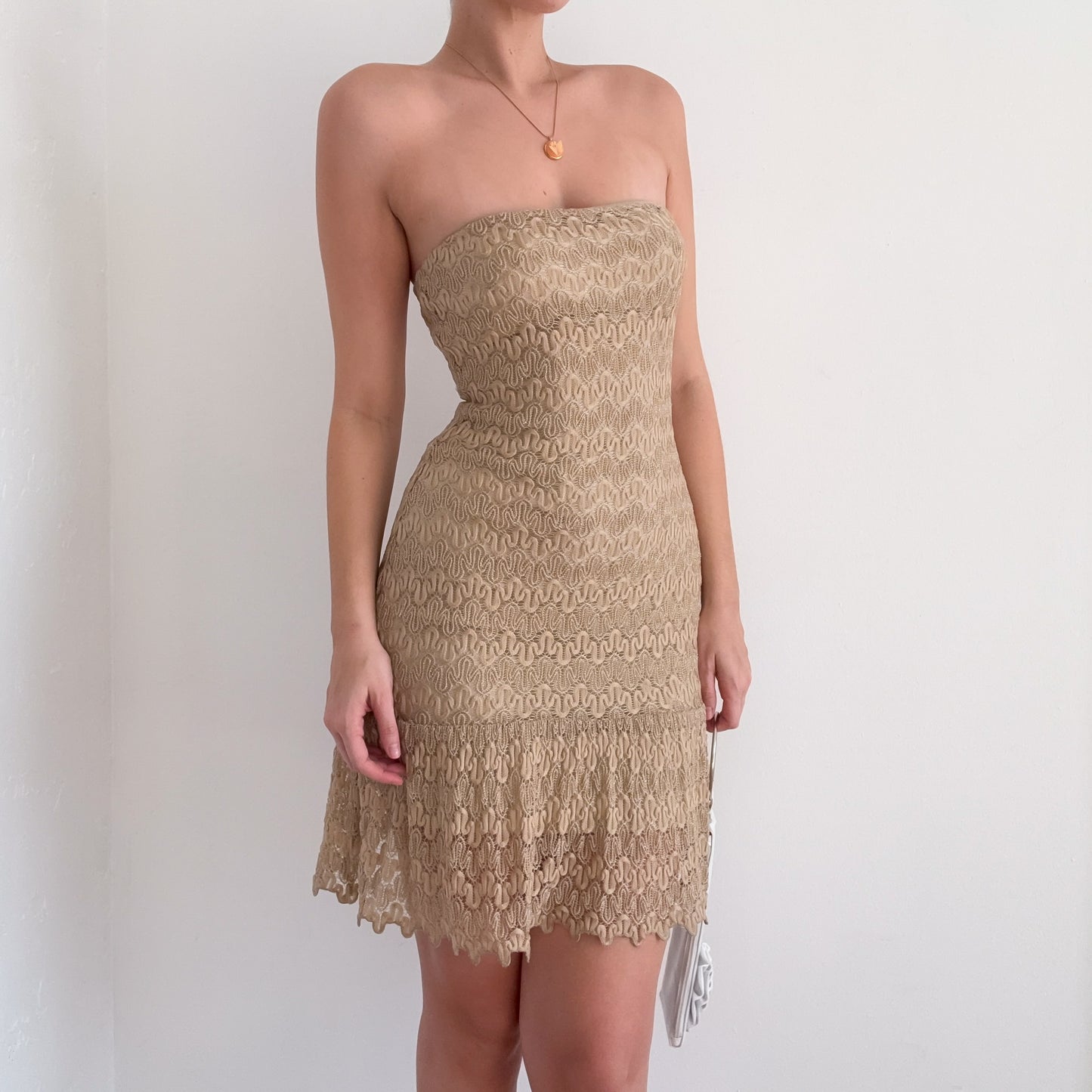 Y2K Gold Squiggle Knit Tube Dress / SZ S