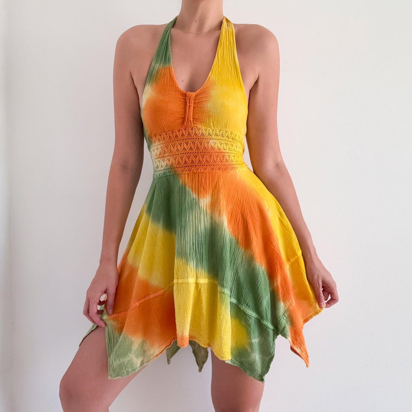 Y2K Yellow Orange Green Cotton Sundress / SZ XS-M