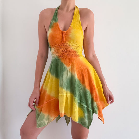 Y2K Yellow Orange Green Cotton Sundress / SZ XS-M