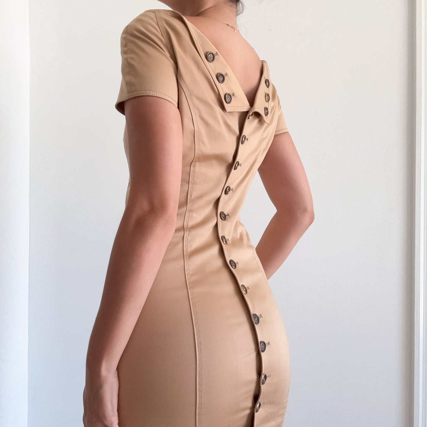 Y2K Zac Posen Tan Button Dress / SZ 6