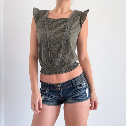 Lucky Brand Army Green Cotton Peasant Top / SZ S