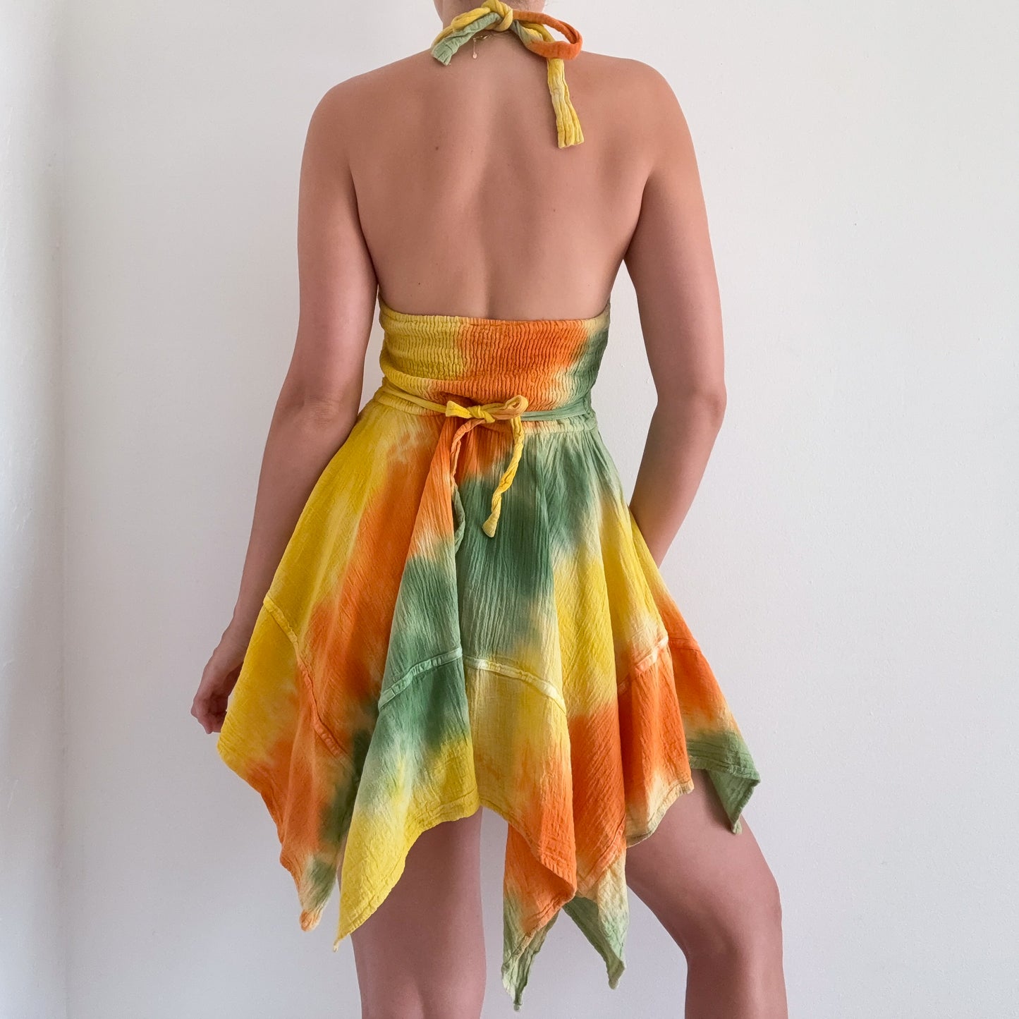 Y2K Yellow Orange Green Cotton Sundress / SZ XS-M