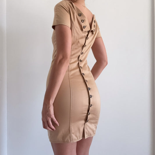 Y2K Zac Posen Tan Button Dress / SZ 6